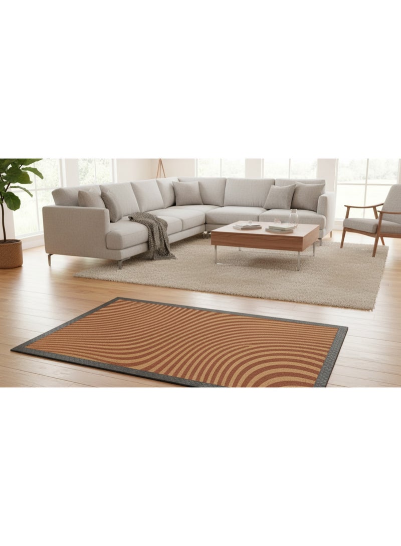 Soft & Fresh Set of 2 Heavy Duty Abstract Wave Coir Door Mat with Rubber Border – Non-Slip Indoor & Outdoor Entrance Mat – Brown/Beige - Image 1